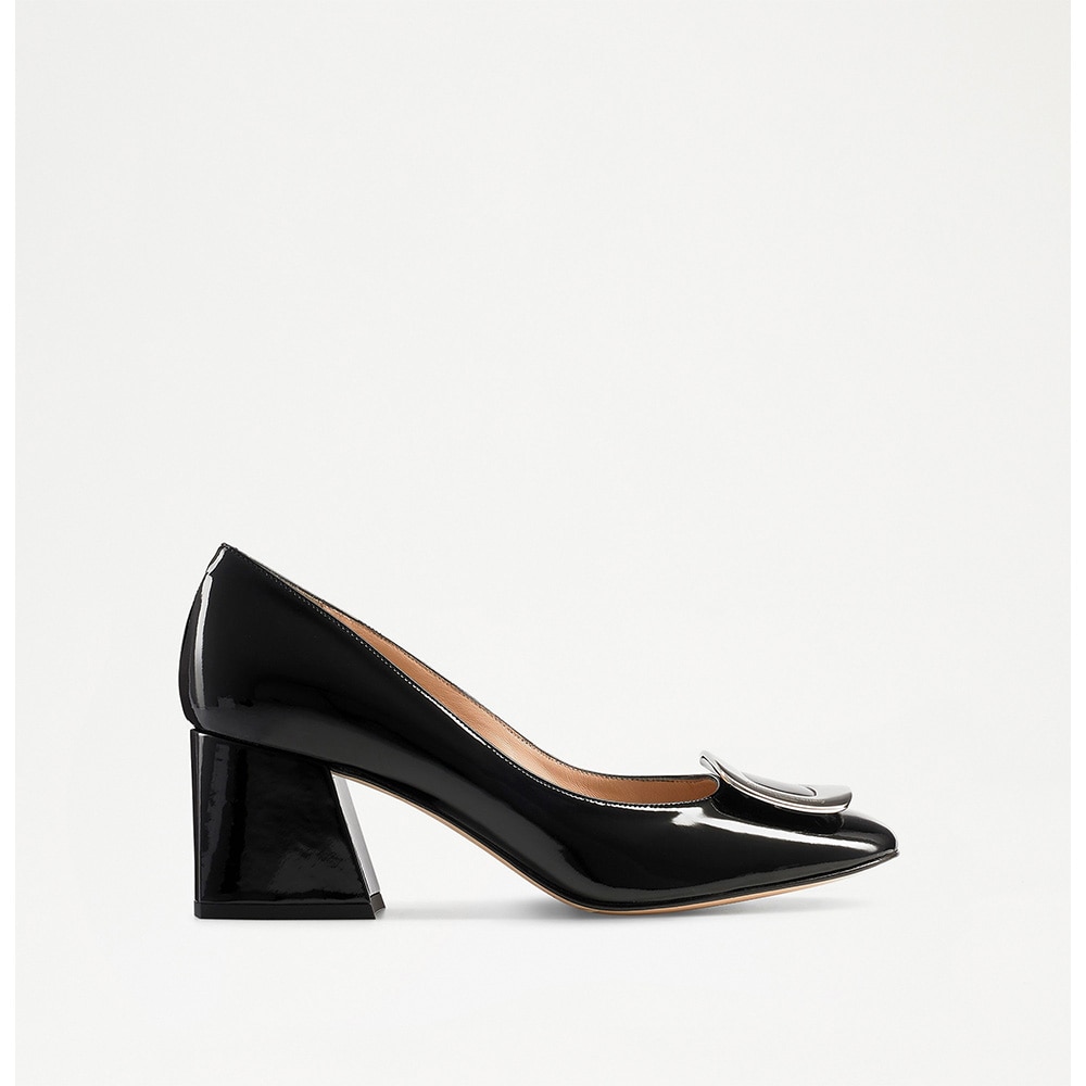 Russell and Bromley Statement - Feature Block Heel Court Shoe in black