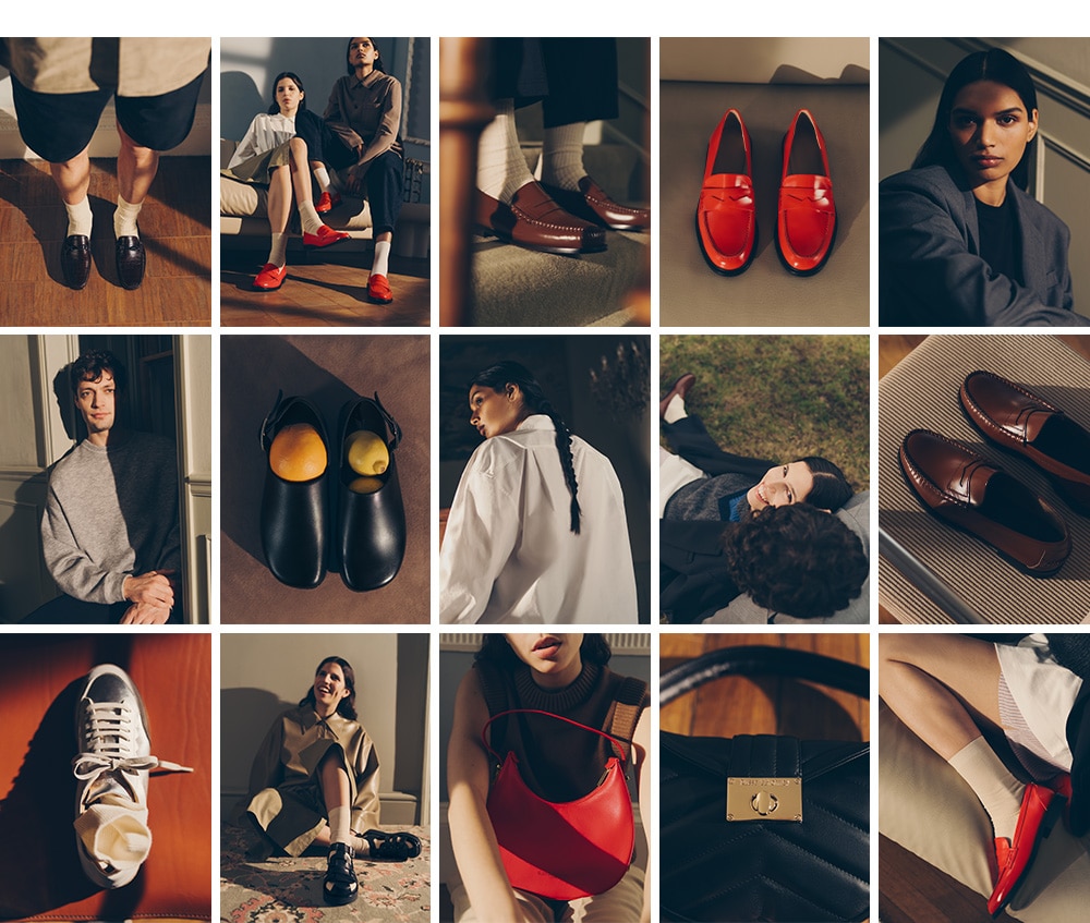 images collage of spring 24 models, shoes and bags