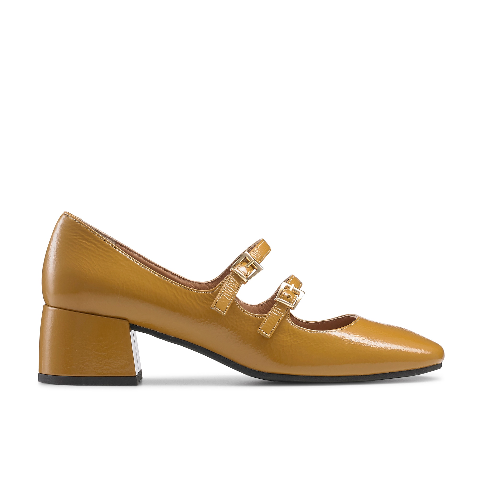 Russell and Bromley Jane heels in mustard