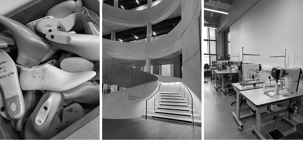 3 snapshots of the interior of London College of Fashion