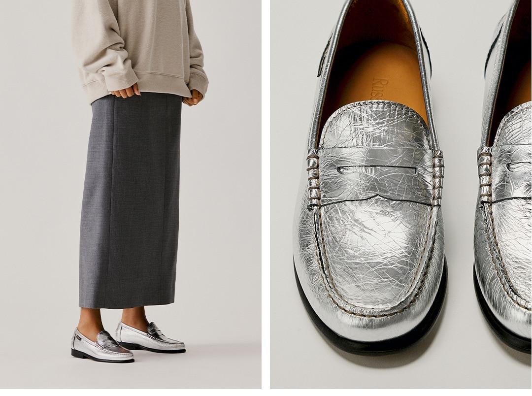 silver leather womens slip-ons