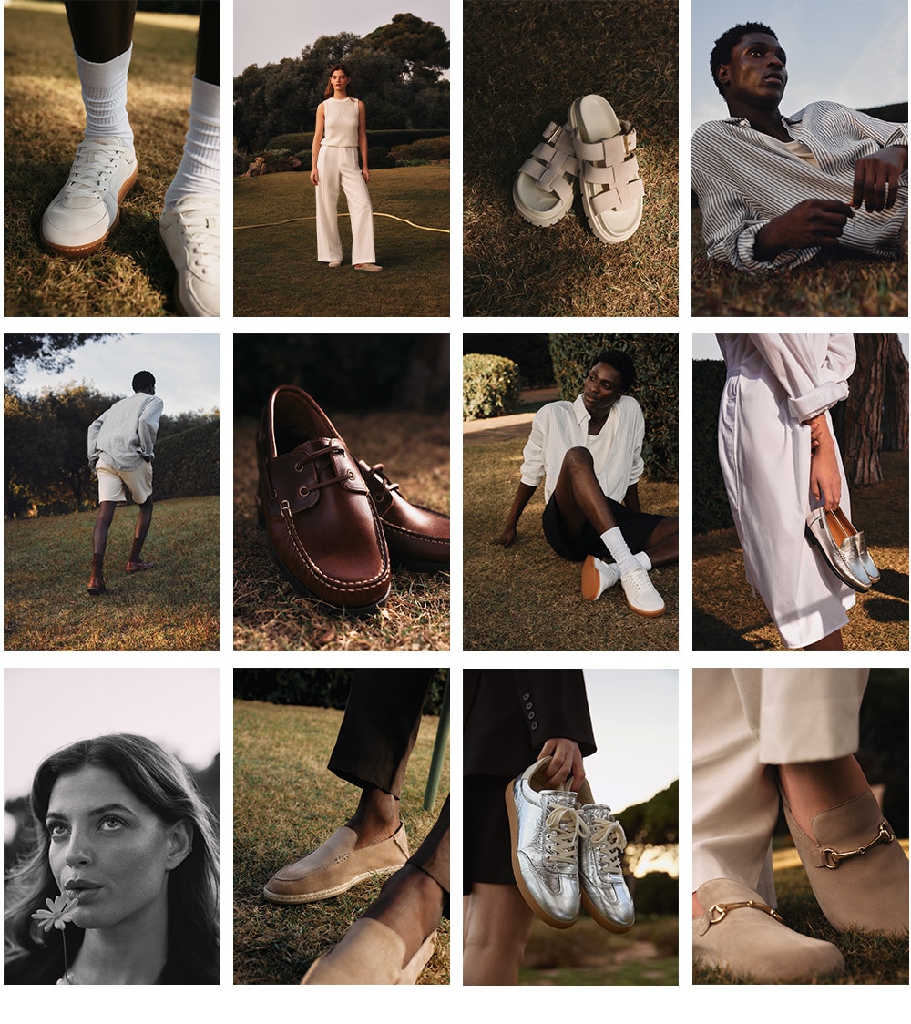 Collage of 12 images with models and Russell&Bromley shoes