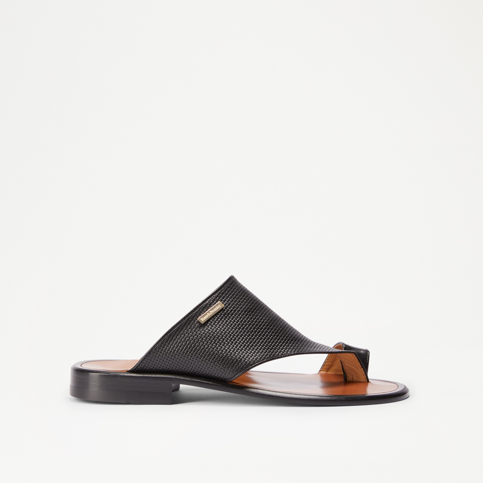 PERUGIA Toe Loop Sandal in Black Weave | Russell u0026 Bromley