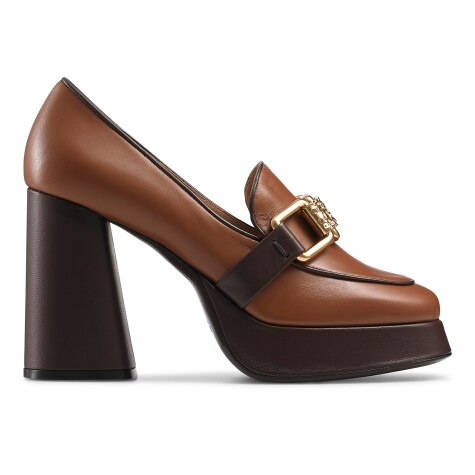 RUNTHEWORLD Platform Loafer in Tan Leather | Russell & Bromley