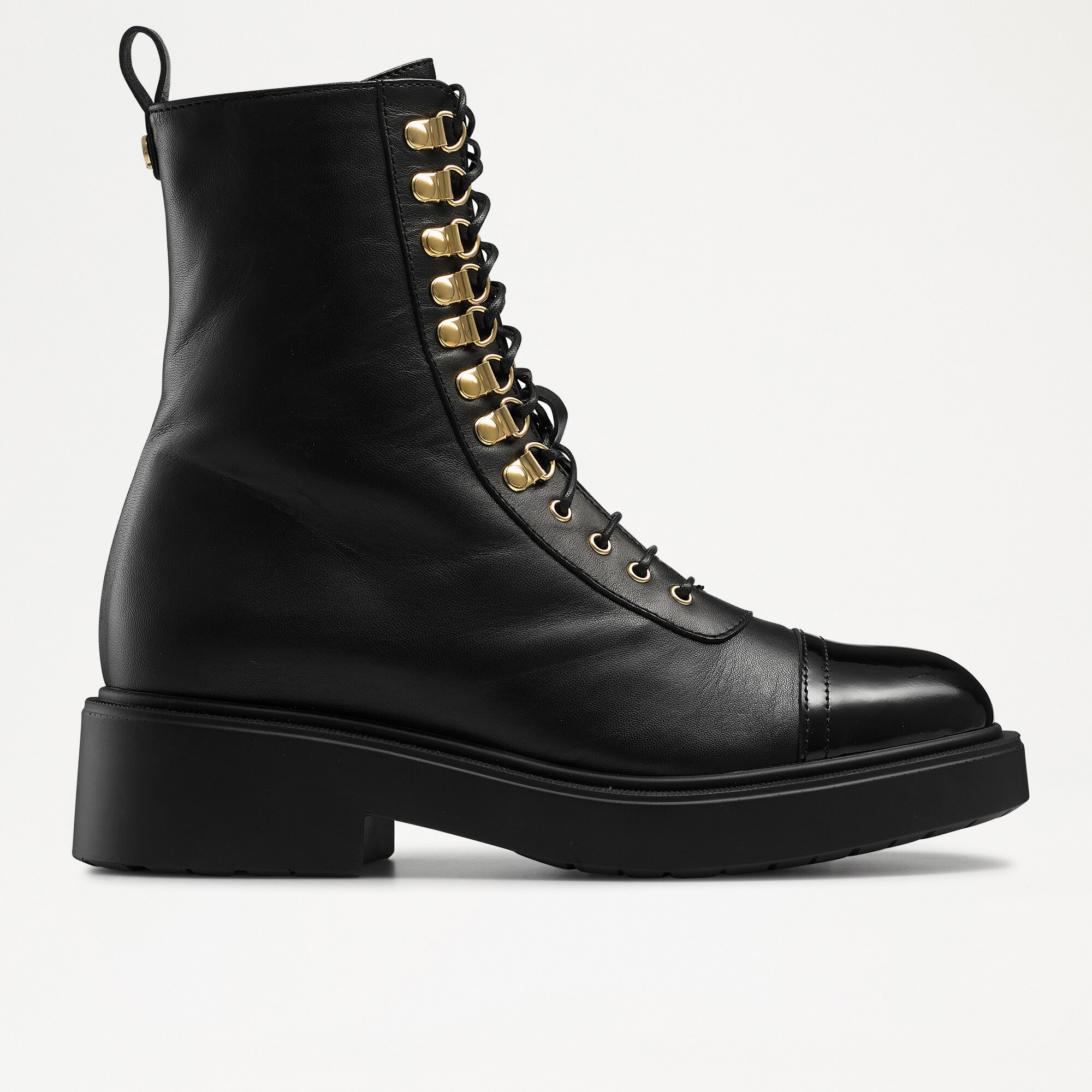 LIGHTNING Toe Cap Lace Up Boot in Black Leather | Russell & Bromley