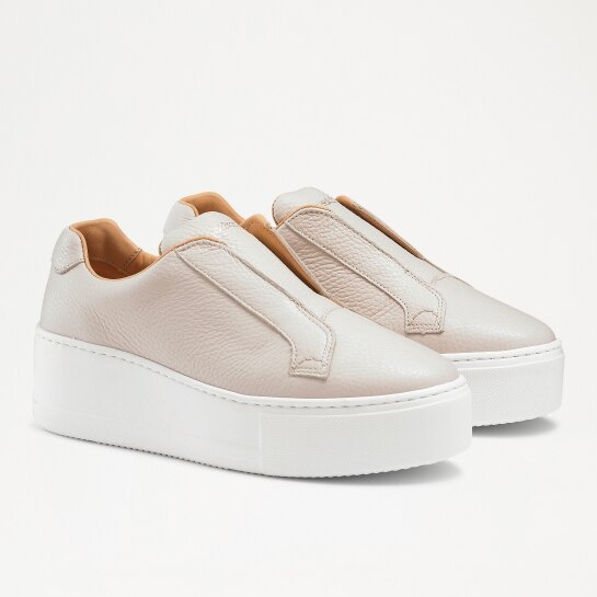 PARK UP Flatform Laceless Sneaker in Pink Grained Leather | Russell ...