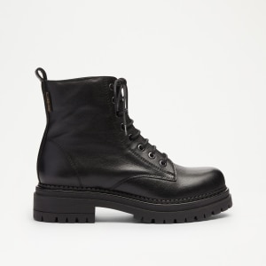 COMBAT 8 Eyelet Military Boot in Black Leather | Russell & Bromley