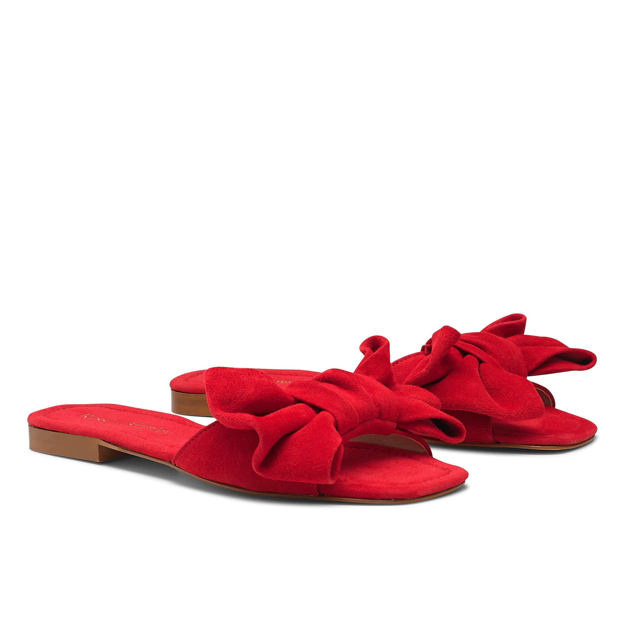 MINNIE Bow Trim Sandal in Red Suede | Russell & Bromley