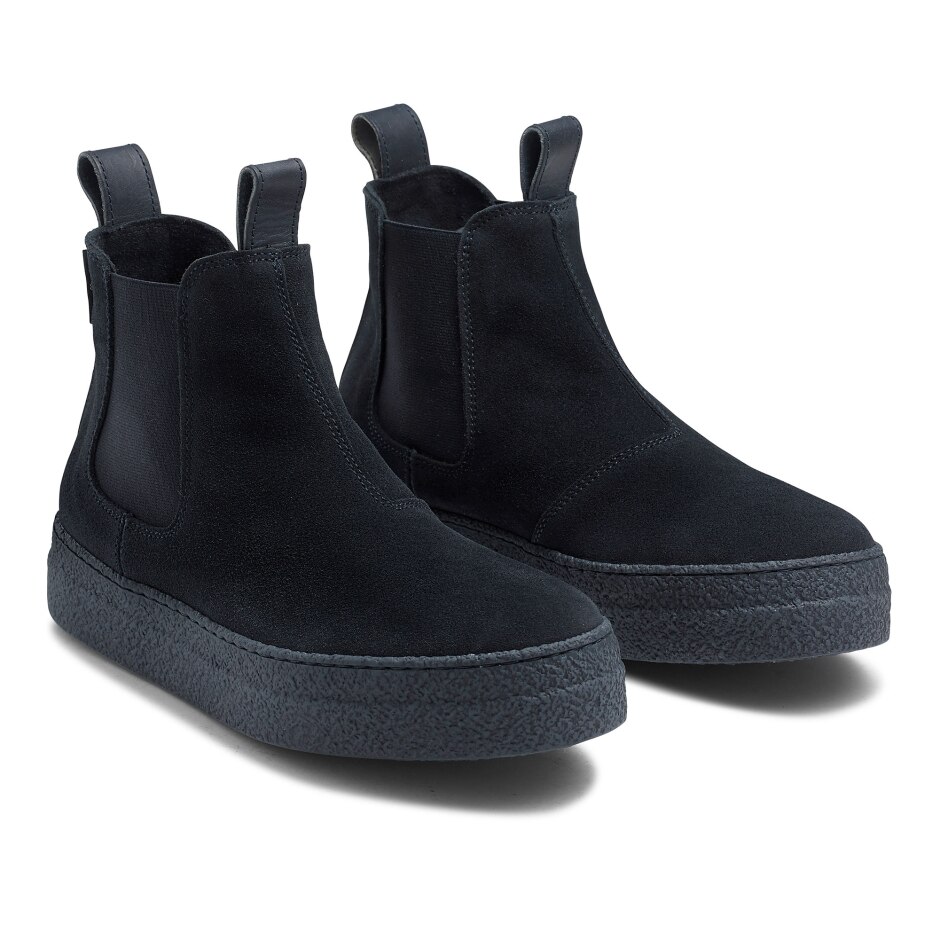 BUMBLE Flatform Chelsea Boot in Blue Suede | Russell & Bromley