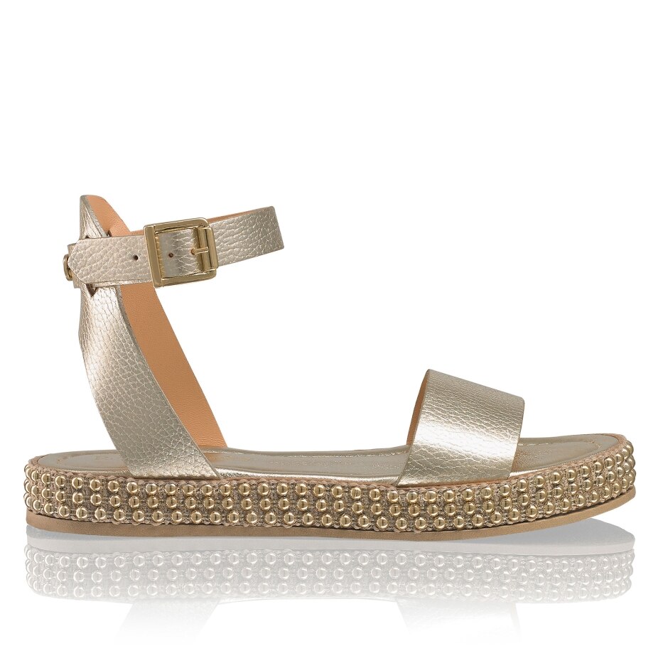 GOLD COAST Studded Flatform Sandal in Metallic Leather | Russell & Bromley