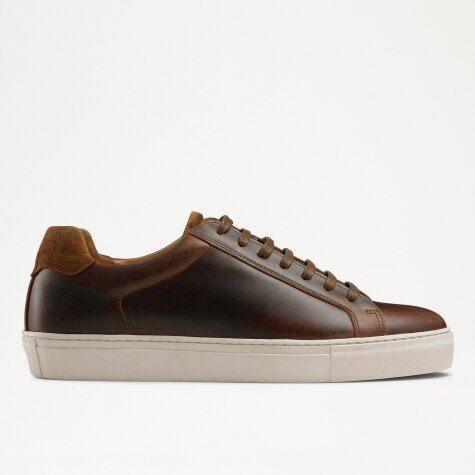 DOWNFIELD Derby Lace Up Sneaker in Brown Waxy Leather | Russell & Bromley