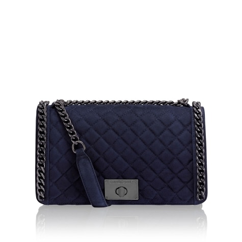 CHAINY Chain Trim Shoulder Bag in Blue Suede | Russell & Bromley