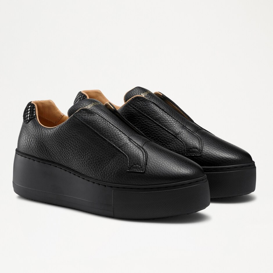 PARK UP Flatform Laceless Sneaker in Black Leather | Russell & Bromley