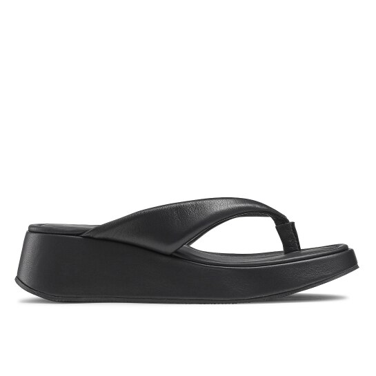 HOXTON Toe Post Flatform Sandal in Black Leather | Russell & Bromley