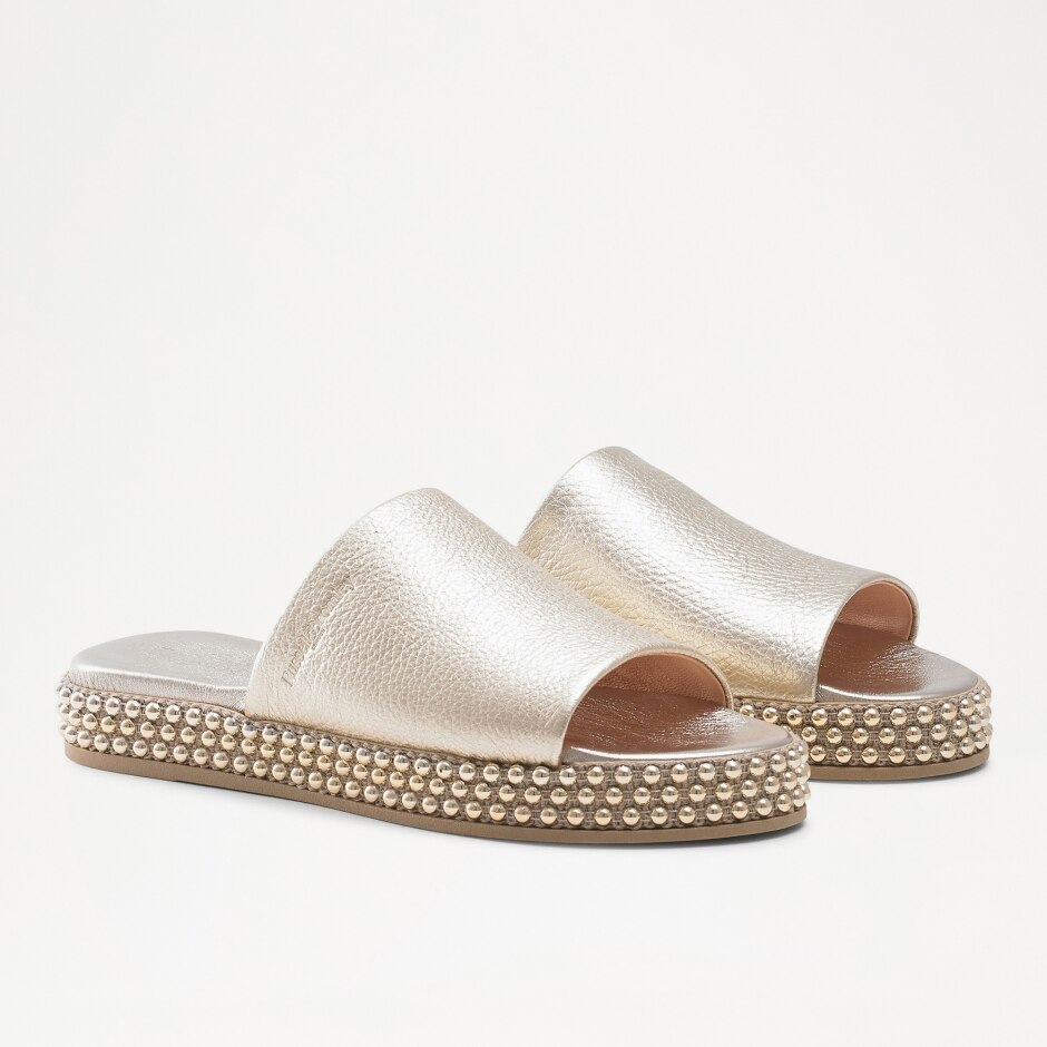 MONEYPOT Flatform Mule in Gold Leather | Russell & Bromley