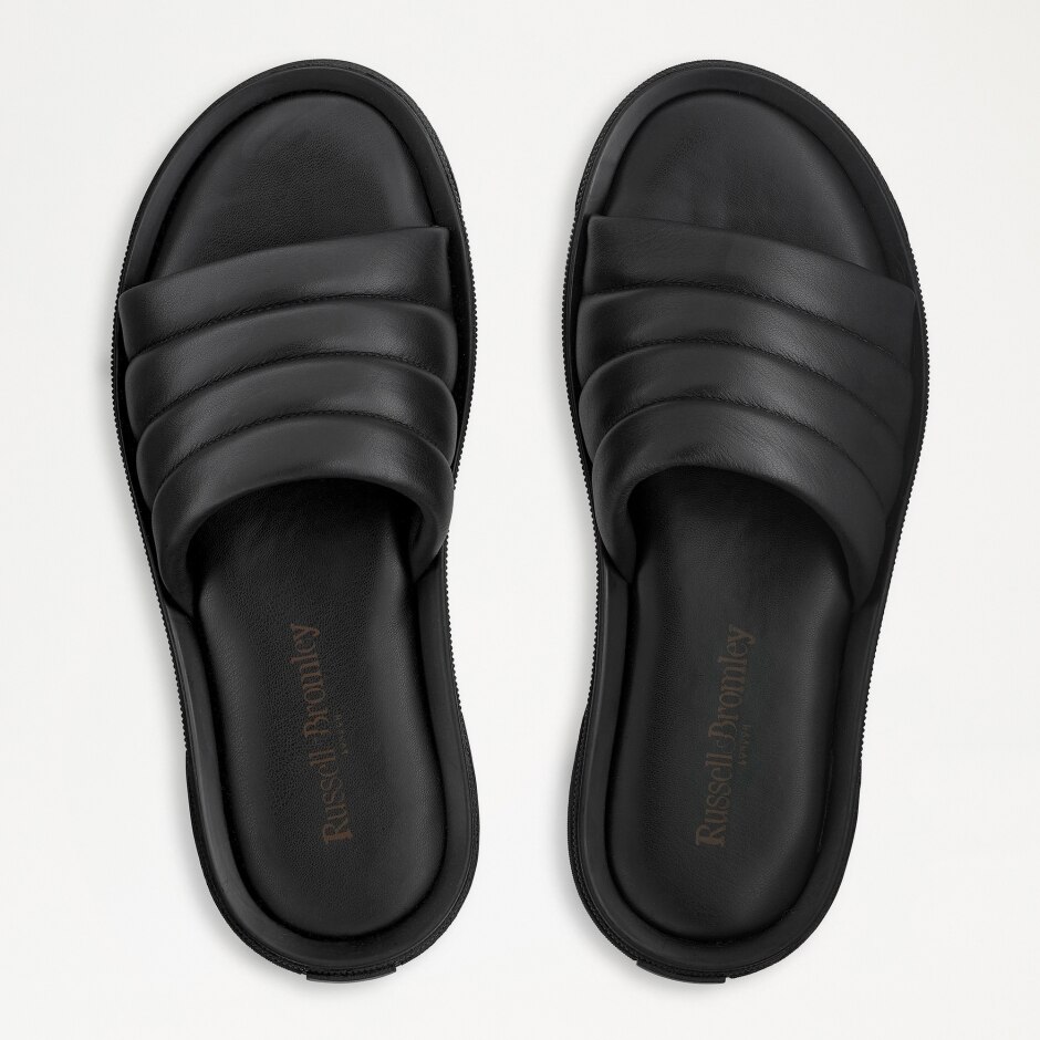 LUXE SLIDE Slide Sandal in Black Quilted Calf | Russell & Bromley