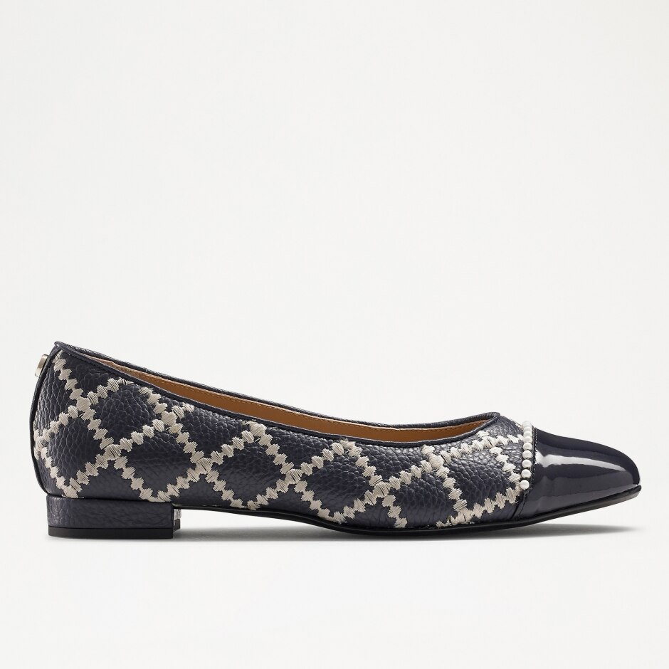BOULEVARD Pearl Ballet Pump in Blue Grained Leather | Russell & Bromley