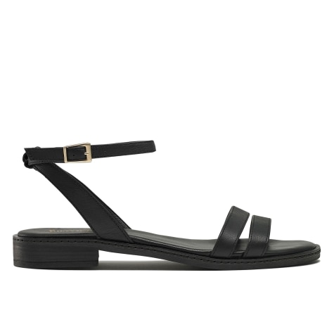 BROOKLYN Ankle Wrap Flat Sandal in Black Leather | Russell & Bromley