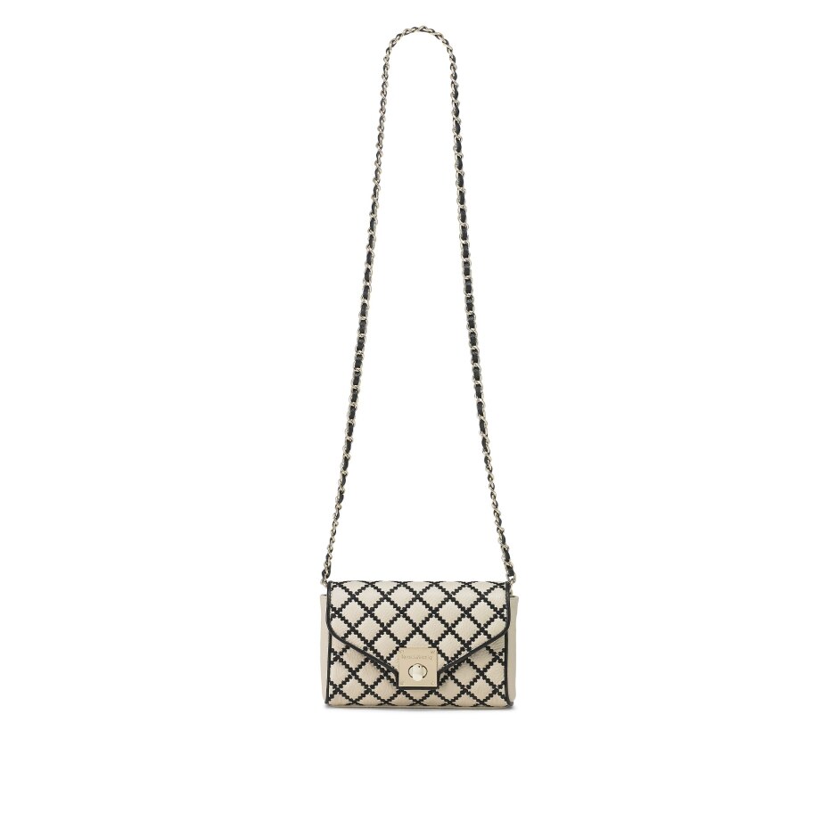 BOULEVARD Mini Chain Crossbody in Beige Grained Leather | Russell & Bromley