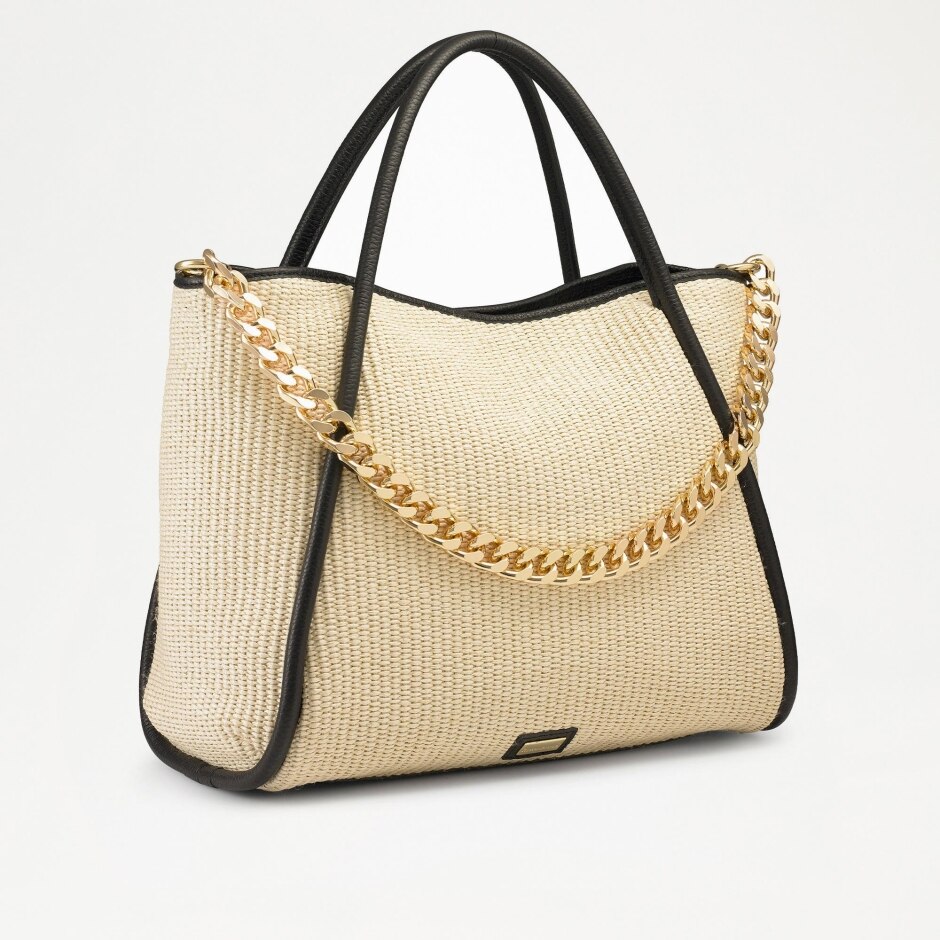 ICON Chain East/West Grab Bag in Beige Raffia | Russell & Bromley