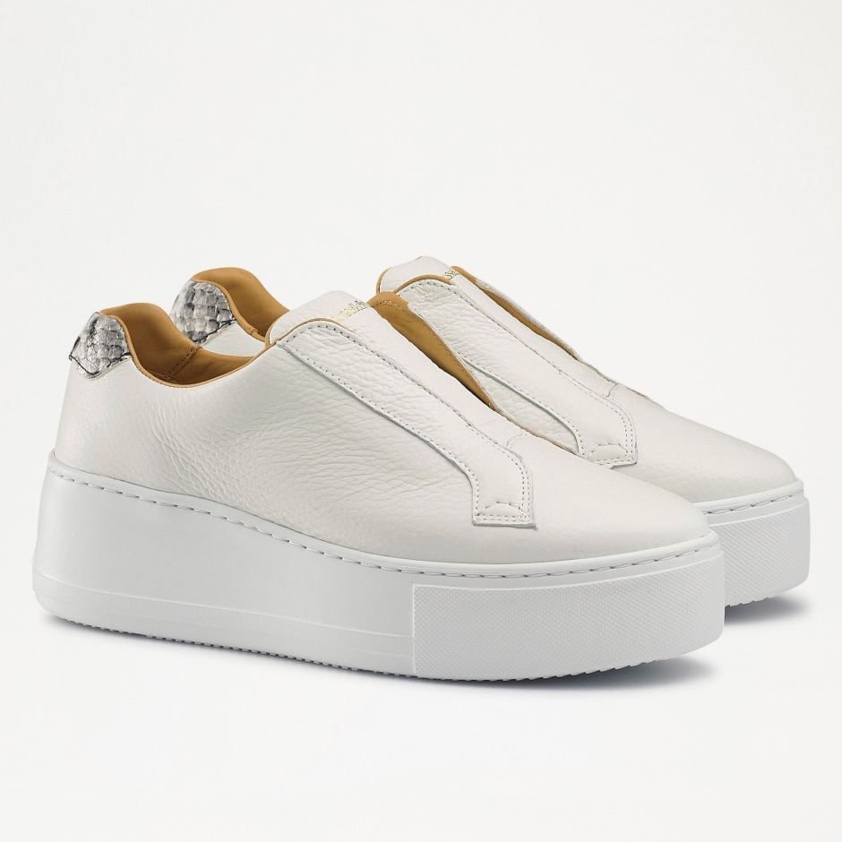 PARK UP Flatform Laceless Sneaker in White Leather | Russell & Bromley