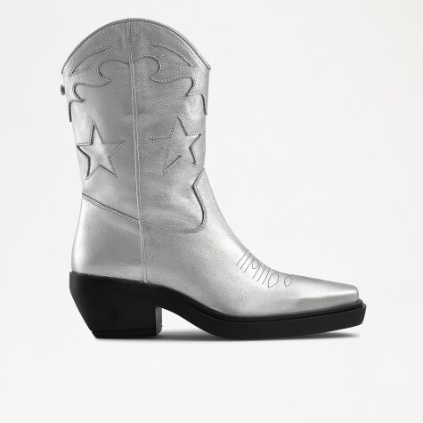 RODEO Western Boot in Silver Calf | Russell & Bromley