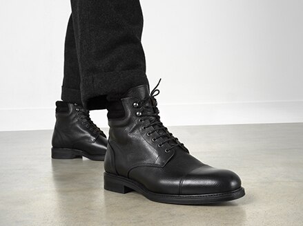 BRIGADE 6 Eyelet Lace Up Boot in Black Grained Leather | Russell & Bromley