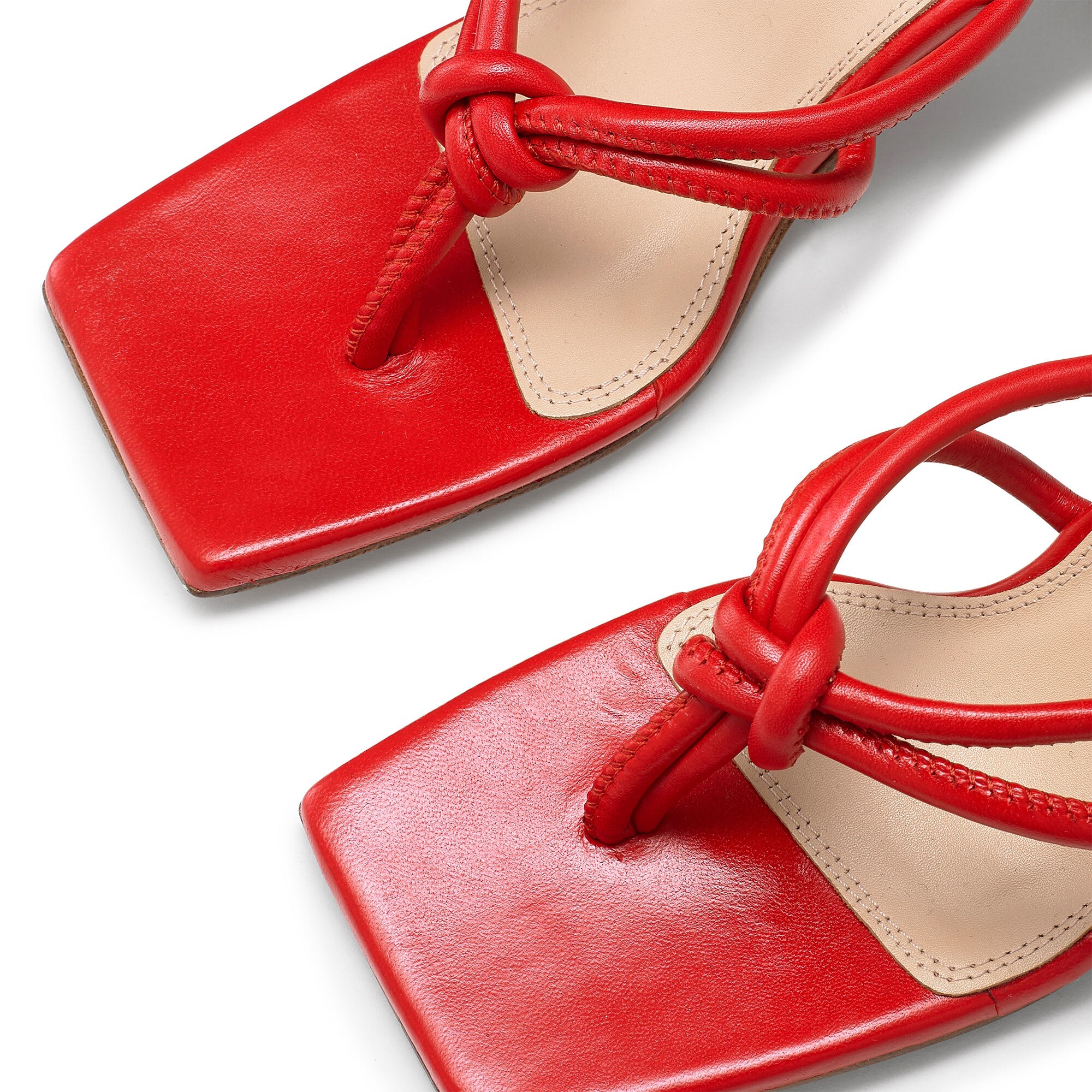 MARGARITA Knot Toe Post Mule in Red Leather | Russell & Bromley