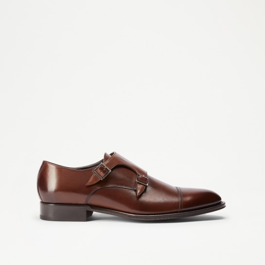 BIRCH Double Buckle Monk in Brown Leather | Russell & Bromley