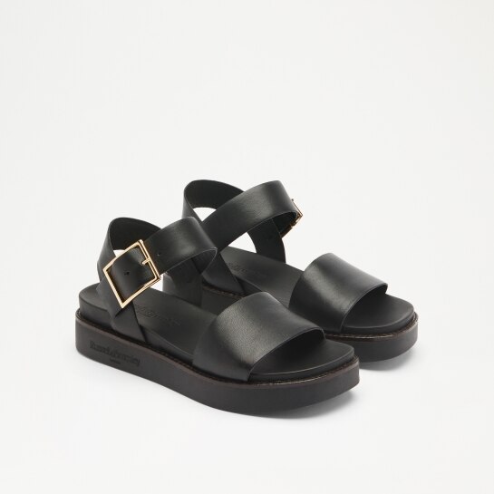 BOSTON Flatform Sandal in Black Leather | Russell & Bromley