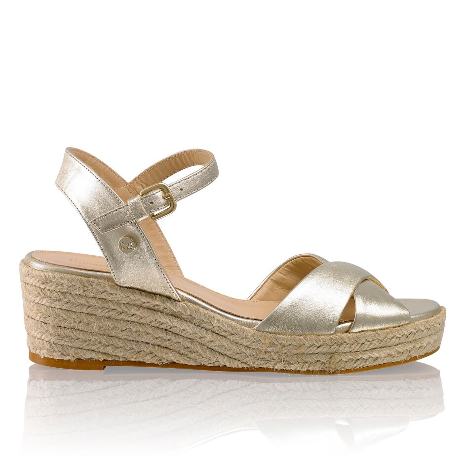 GELATO Crossover Low Jute Wedge in Metallic Leather | Russell & Bromley