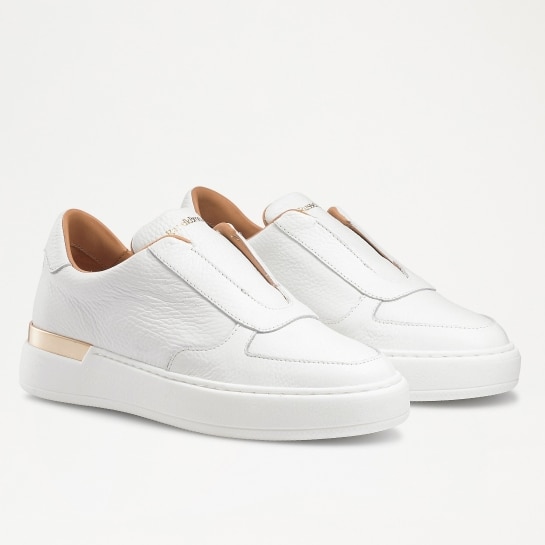 GOLD RUSH Laceless Sneaker in White Grained Leather | Russell & Bromley