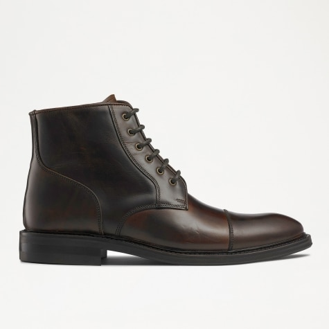 PORTOBELLO Toe-Cap Lace boot in Brown Waxy Leather | Russell & Bromley
