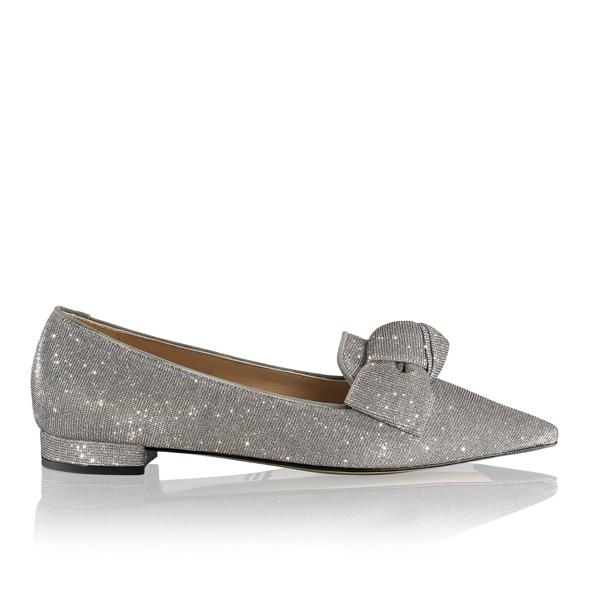 PARIS S Pointed Bow Flat in Metallic Fabric | Russell & Bromley