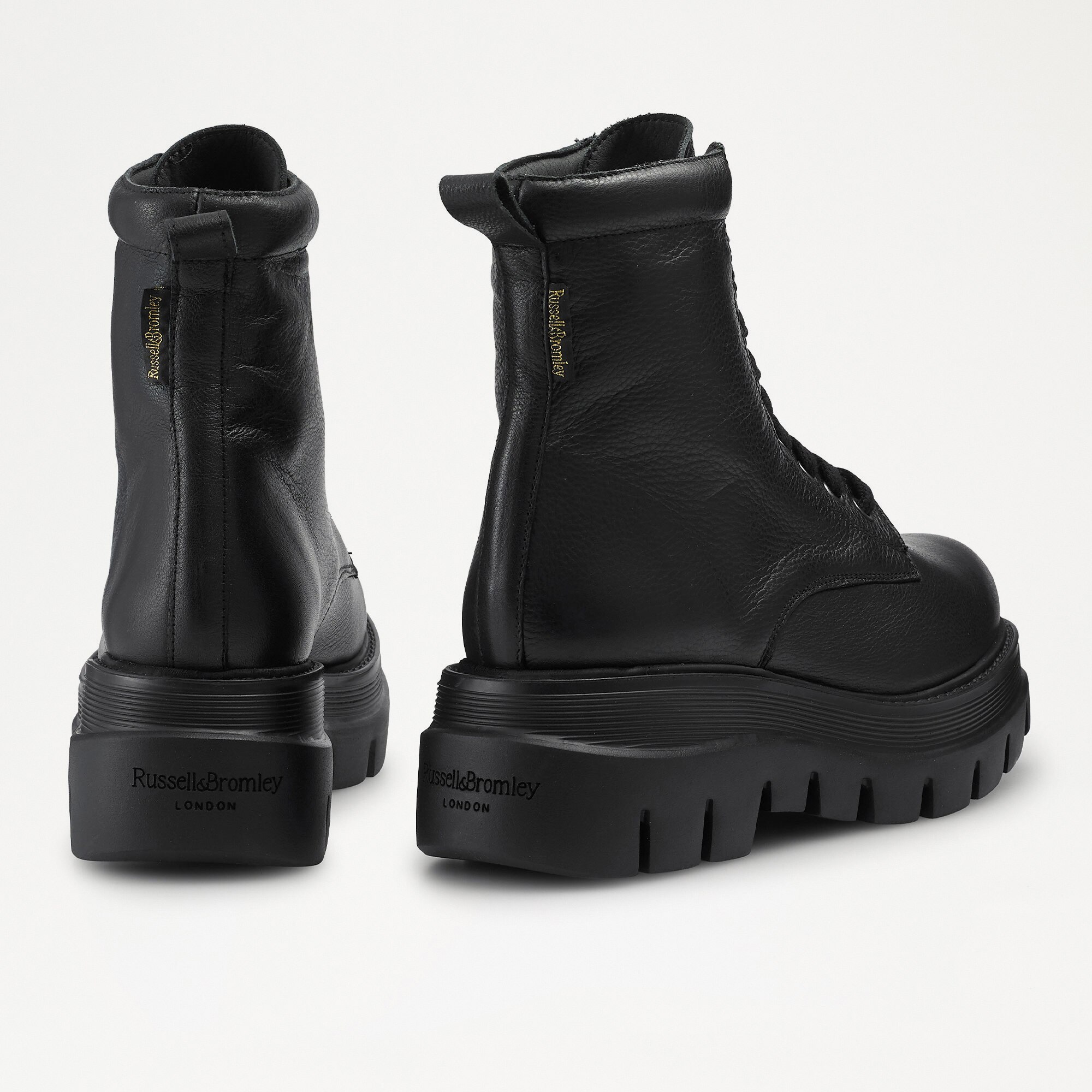 CONNECT Lace Up Boot in Black Grained Leather | Russell & Bromley