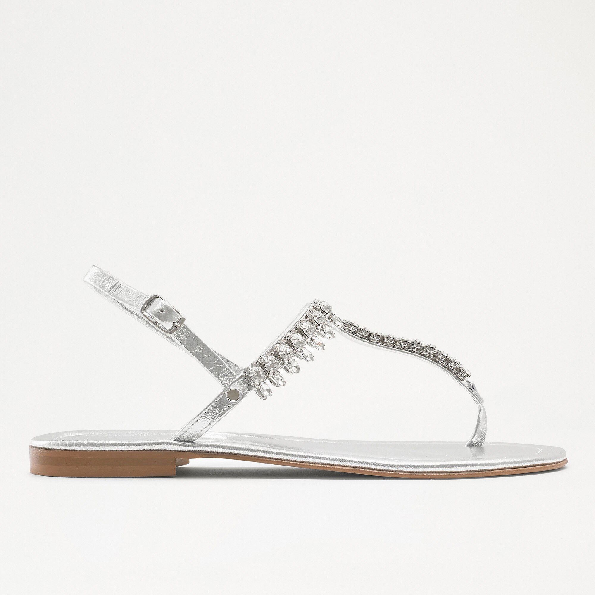 CRYSTAL Embellished Sandal in Silver Calf | Russell & Bromley