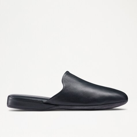 DOMINIC Mule Slipper in Blue Nappa | Russell & Bromley