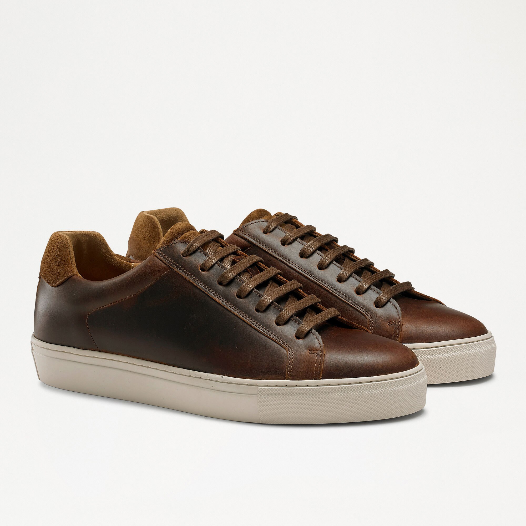 DOWNFIELD Derby Lace Up Sneaker in Brown Waxy Leather | Russell & Bromley