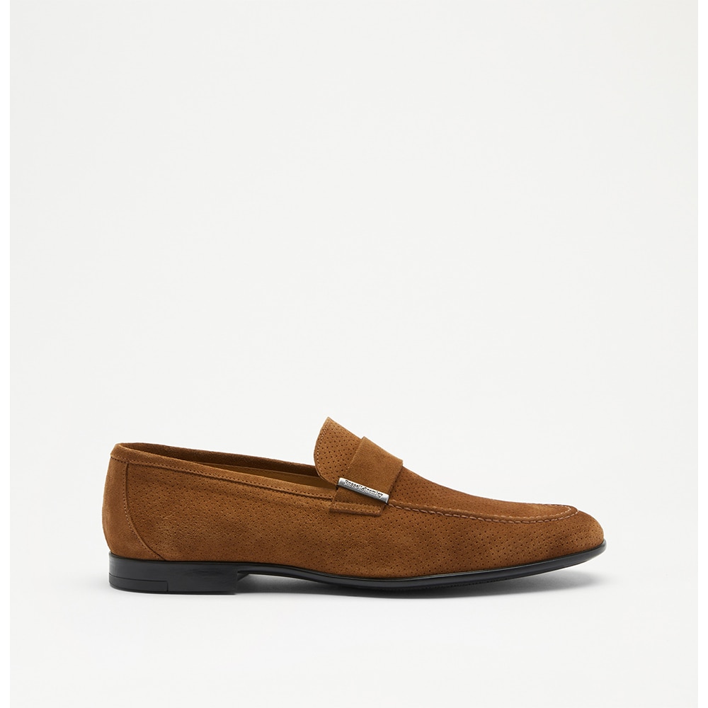 Sumberto - Perforated Suede Loafer in tan