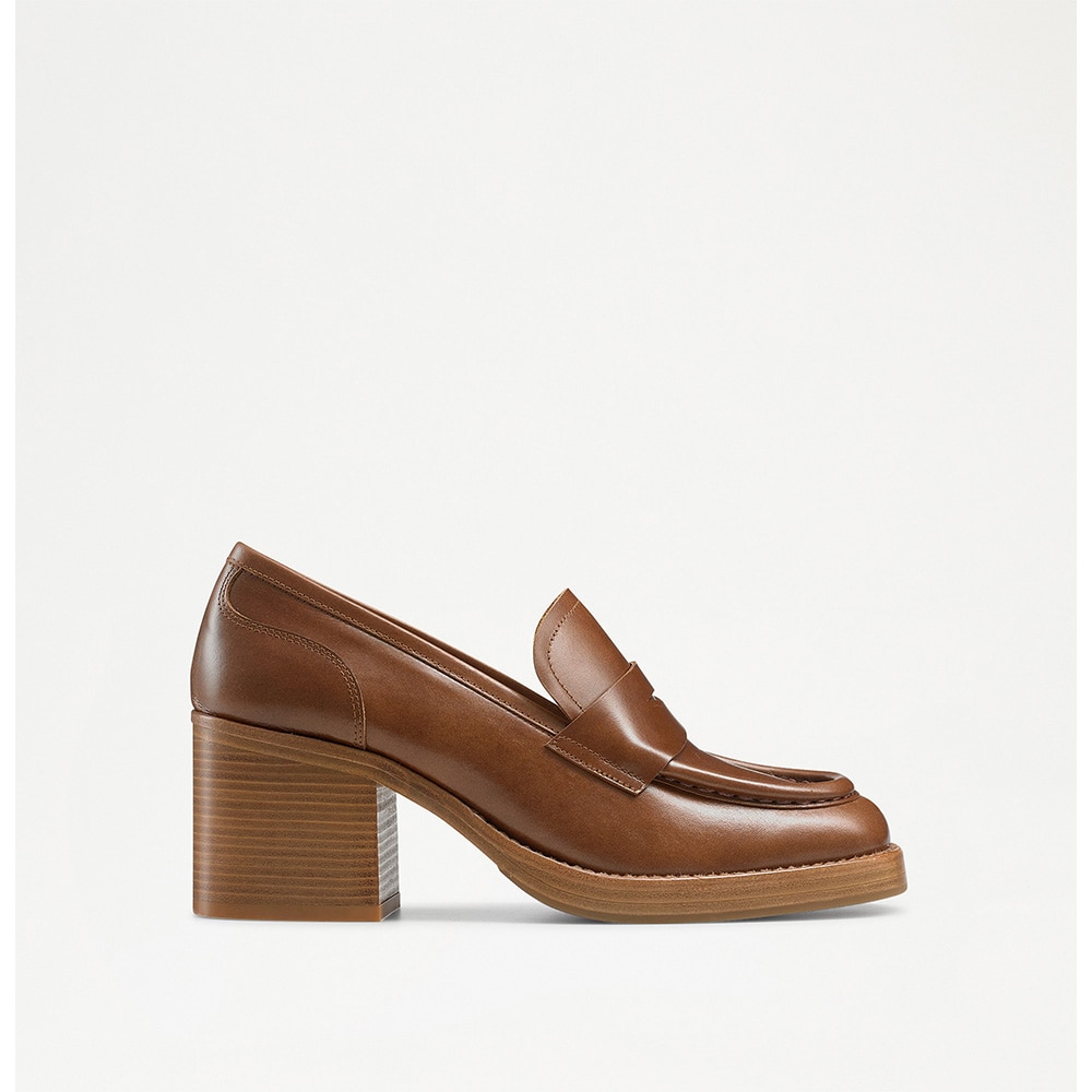 Russell and Bromley Stacked - Stacked Block Heel Loafer in brown