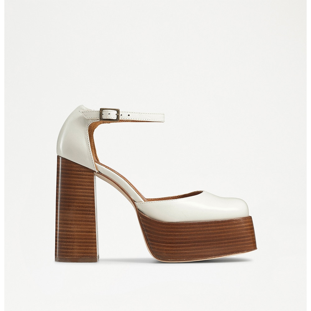 Russell and Bromley Blondie stacked platform heels in white